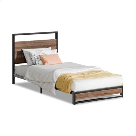 ALFORDSON Metal Bed Frame Single Size Industrial Platform Mattress Base Wood