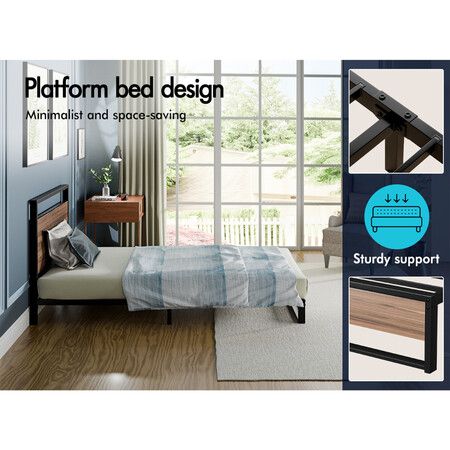 ALFORDSON Metal Bed Frame Single Size Industrial Platform Mattress Base Wood