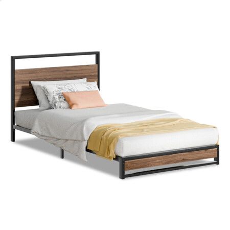 ALFORDSON Metal Bed Frame King Single Size Industrial Platform Mattress Base Wood