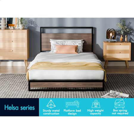 ALFORDSON Metal Bed Frame King Single Size Industrial Platform Mattress Base Wood