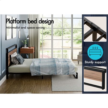 ALFORDSON Metal Bed Frame King Single Size Industrial Platform Mattress Base Wood