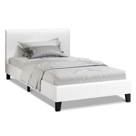 ALFORDSON Bed Frame Single Size Mattress Base Wooden Platform Leather White