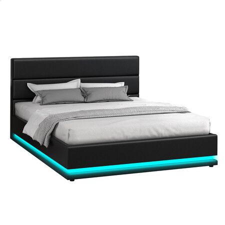 ALFORDSON Bed Frame King Size Platform RGB LED Gas Lift Base Storage Black