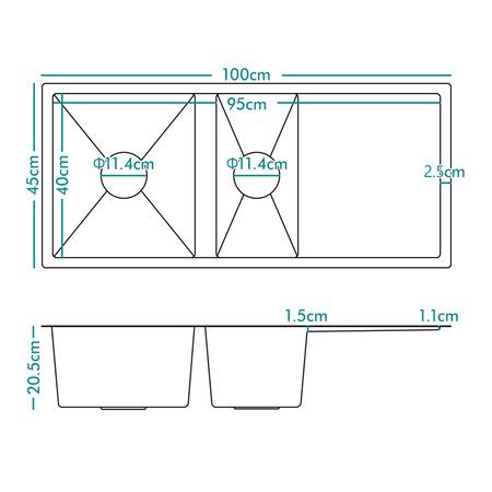 ALFORDSON Kitchen Sink Stainless Steel Drop in Flush Under Mount 100X45CM Black