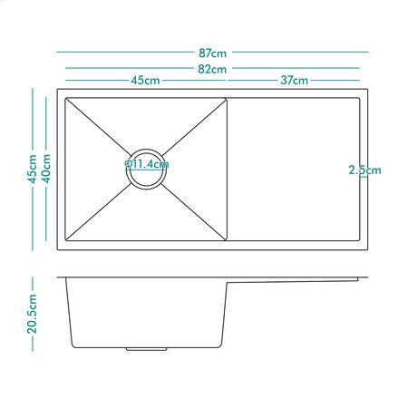 ALFORDSON Kitchen Sink Stainless Steel Drop in Flush Under Mount 870X450MM Black