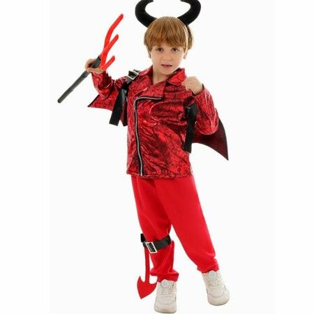 135-145cm Boy Devil Costume  Devil Jacket Outfit Horn headwear Wings Dress up Halloween Christmas Party Costume