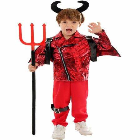 135-145cm Boy Devil Costume  Devil Jacket Outfit Horn headwear Wings Dress up Halloween Christmas Party Costume