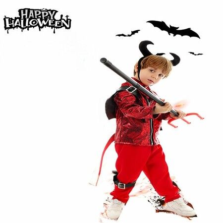 135-145cm Boy Devil Costume  Devil Jacket Outfit Horn headwear Wings Dress up Halloween Christmas Party Costume