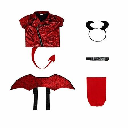 135-145cm Boy Devil Costume  Devil Jacket Outfit Horn headwear Wings Dress up Halloween Christmas Party Costume