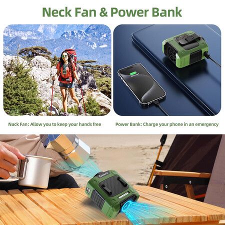 Waist Fan, Portable Neck Fan with 10000mAh Battery Ideal Belt Clip Fan for Jobsite, Farming, Fishing, Green