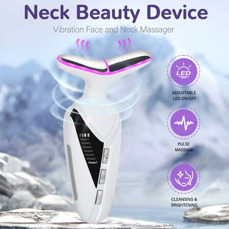 Neck Face Firming Tool Vibration Massager, Electric Facial Neck Massage Kit with 7 Color for Skin Beauty Firm