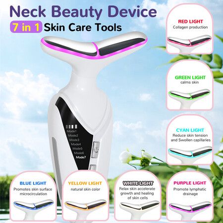 Neck Face Firming Tool Vibration Massager, Electric Facial Neck Massage Kit with 7 Color for Skin Beauty Firm