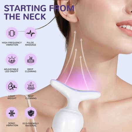 Neck Face Firming Tool Vibration Massager, Electric Facial Neck Massage Kit with 7 Color for Skin Beauty Firm