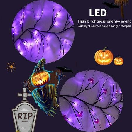 Halloween LED Rattan String Lights, Pumpkin Vine Battery-Powered Decorative Branch Lamp for Indoor Outdoor Decor