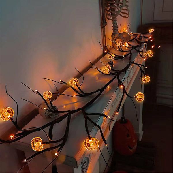 Halloween LED Rattan String Lights, Pumpkin Vine Battery-Powered Decorative Branch Lamp for Indoor Outdoor Decor