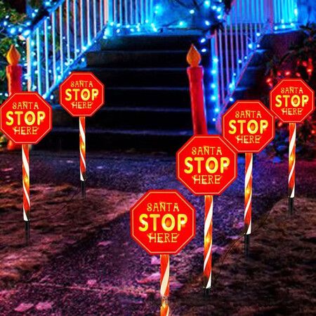 Set of 5 Stop Wording Solar Path Lights8 LED Modes Outdoor Stake Lights ArtCreativity for Pathway and Backyard Decor