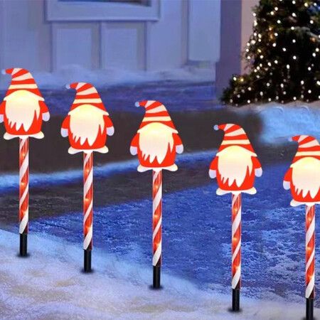 Set of 5 Santa Claus Solar Path Lights8 LED Modes Outdoor Stake Lights ArtCreativity for Pathway and Backyard Decor