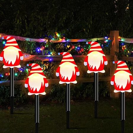 Set of 5 Santa Claus Solar Path Lights8 LED Modes Outdoor Stake Lights ArtCreativity for Pathway and Backyard Decor