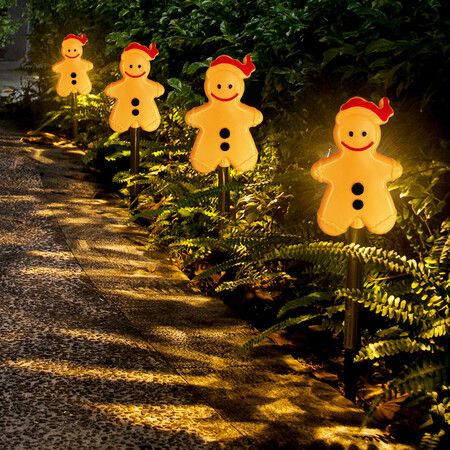 Set of 5 Gingerbread Man Solar Path Lights8 LED Modes Outdoor Stake Lights ArtCreativity for Pathway and Backyard Decor