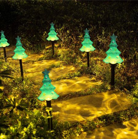 Set of 5 Christmas Tree Solar Path Lights8 LED Modes Outdoor Stake Lights ArtCreativity for Pathway and Backyard Decor