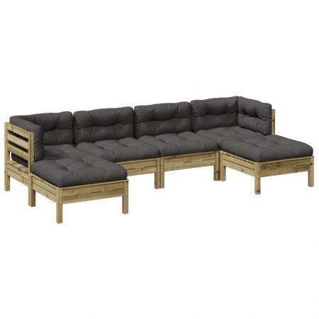 6 Piece Garden Sofa Set with Cushions Impregnated Wood Pine