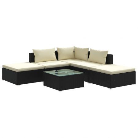 6 Piece Garden Lounge Set with Cushions Poly Rattan Black