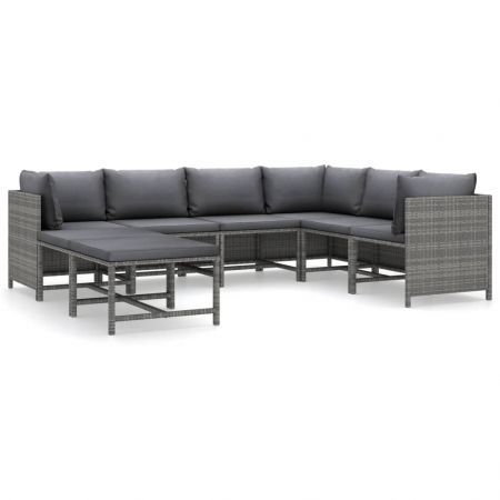 8 Piece Garden Lounge Set with Cushions Poly Rattan Grey