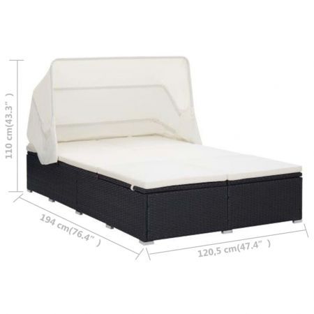 2-Person Sunbed with Cushion Poly Rattan Black