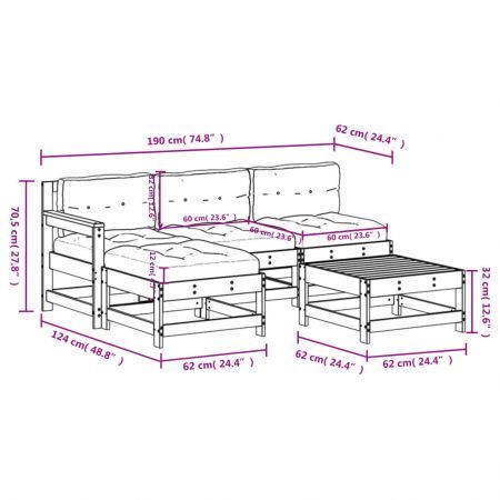 5 Piece Garden Lounge Set with Cushions Black Solid Wood