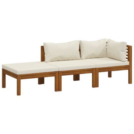 3 Piece Garden Lounge Set with Cream Cushion Solid Acacia Wood