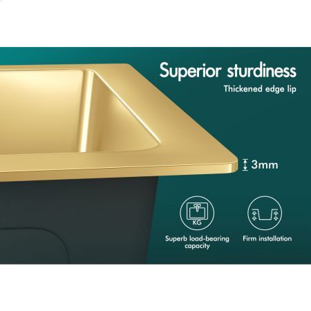 ALFORDSON Kitchen Sink Stainless Steel Drop in Flush Under Mount 340X310MM Gold