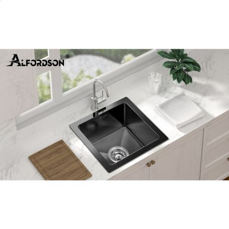 ALFORDSON Kitchen Sink Stainless Steel Drop in Flush Under Mount 340X310MM Black