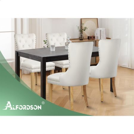 ALFORDSON 2x Dining Chairs Kitchen Lounge Velvet White