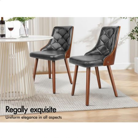 ALFORDSON 2x Dining Chairs Padded Tufted Glossy PU Leather Grey