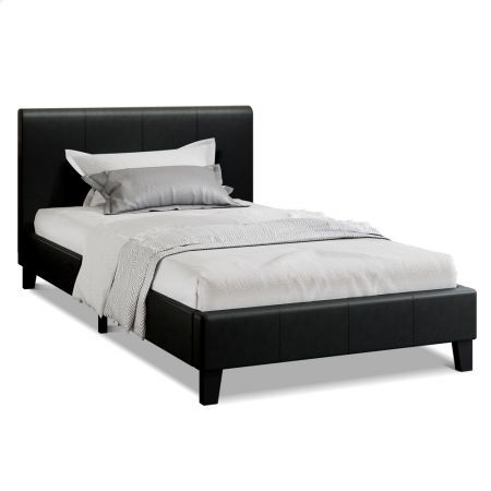 ALFORDSON Bed Frame Single Size Mattress Base Wooden Platform Leather Black