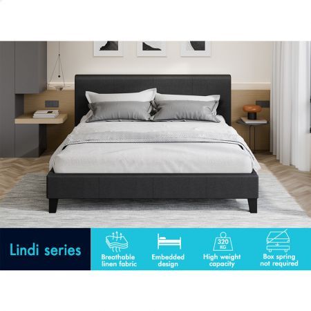 ALFORDSON Bed Frame Double Size Mattress Base Wooden Platform Fabric Charcoal