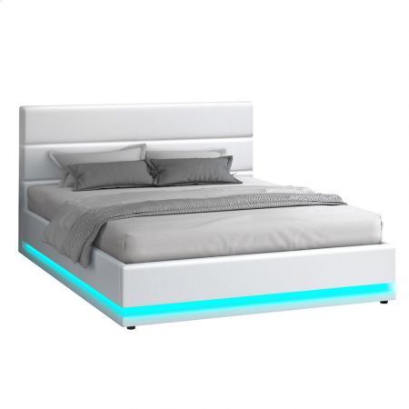 ALFORDSON Bed Frame King Size Platform RGB LED Gas Lift Base Storage White