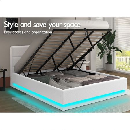 ALFORDSON Bed Frame King Size Platform RGB LED Gas Lift Base Storage Boucle