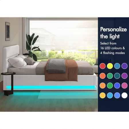 ALFORDSON Bed Frame King Size Platform RGB LED Gas Lift Base Storage Boucle