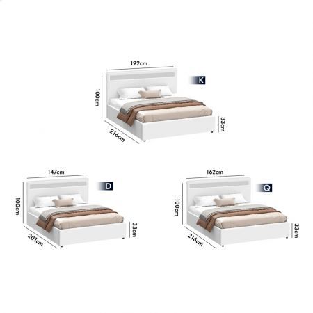 ALFORDSON Bed Frame King Size RGB LED Gas Lift Base Platform Storage White