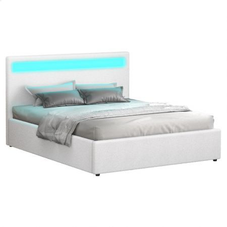 ALFORDSON Bed Frame King Size RGB LED Gas Lift Base Platform Storage Boucle