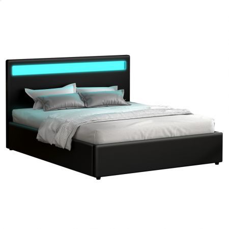 ALFORDSON Bed Frame King Size RGB LED Gas Lift Base Platform Storage Black