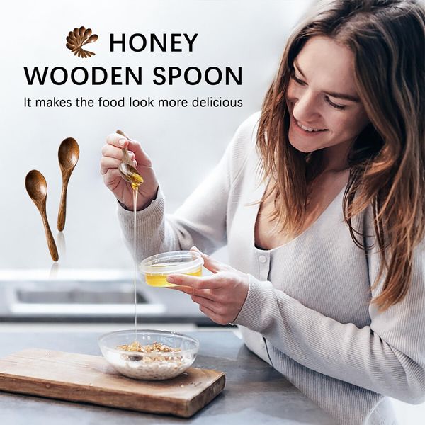 7 PCS Small Wooden Spoons,5.8 Inch Honey Spoons for Tea,Padauk Wooden Honey Teaspoon for Coffee,Little Tiny Wood Spoons,Bamboo Table Spoon for Stirring,Wooden Spoons for Utensils Set