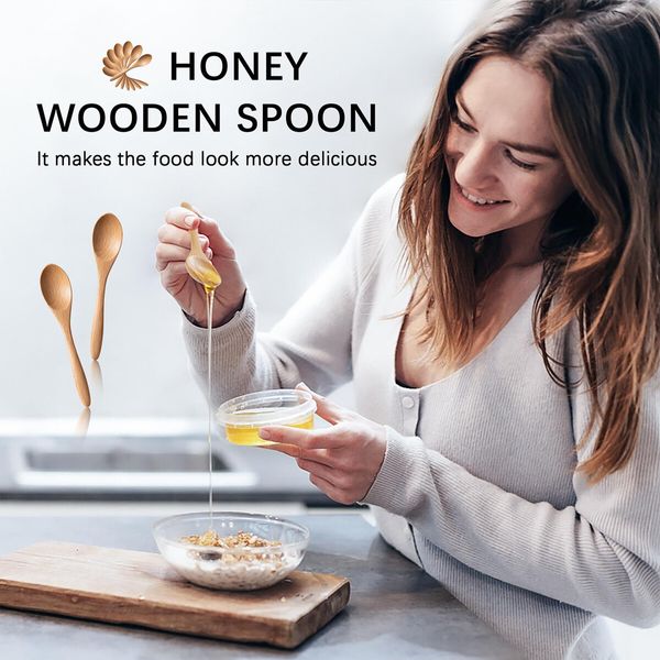 7PCS Small Wooden Spoons,5.8 Inch Honey Spoons for Tea,Beech Wooden Honey Teaspoon for Coffee,Little Tiny Wood Spoons,Bamboo Table Spoon for Stirring,Wooden Spoons for Utensils Set