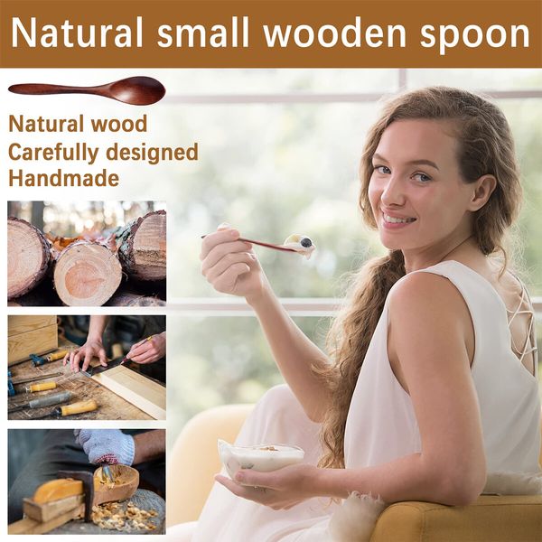 7PCS Small Wooden Spoons,5.8 Inch Honey Spoons for Tea,Hardwood Wooden Honey Teaspoon for Coffee,Little Tiny Wood Spoons,Bamboo Table Spoon for Stirring,Wooden Spoons for Utensils Set