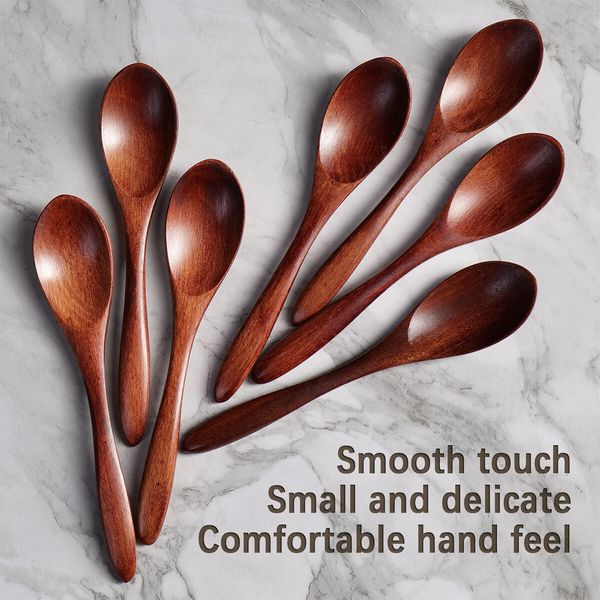 7PCS Small Wooden Spoons,5.8 Inch Honey Spoons for Tea,Hardwood Wooden Honey Teaspoon for Coffee,Little Tiny Wood Spoons,Bamboo Table Spoon for Stirring,Wooden Spoons for Utensils Set