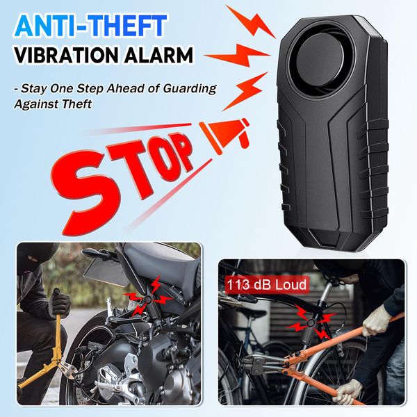 Bike Alarm,120dB Loud Waterproof Wireless E-Bike Motorcycle Alarm with Remote,Anti-Theft Vibration Motion Sensor Multipurpose Security Alarm System