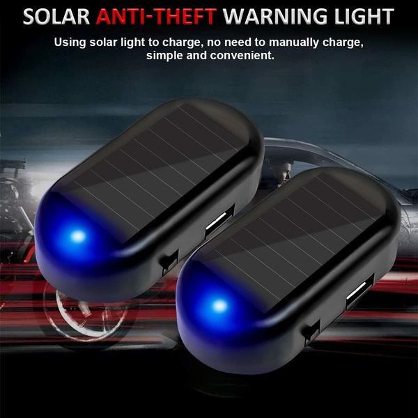 Car Solar Power Simulated Dummy Alarm,Anti-Theft LED Flashing Security Light Fake Lamp,Automotive Warning Interior Safety Lights with USB Charger Port,Car Accessories for Most Cars (Blue/2PCS)