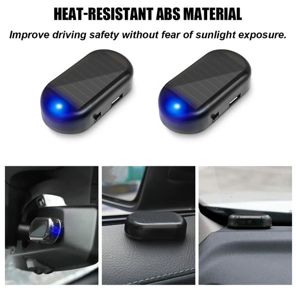 Car Solar Power Simulated Dummy Alarm,Anti-Theft LED Flashing Security Light Fake Lamp,Automotive Warning Interior Safety Lights with USB Charger Port,Car Accessories for Most Cars (Blue/2PCS)