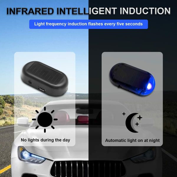 Car Solar Power Simulated Dummy Alarm,Anti-Theft LED Flashing Security Light Fake Lamp,Automotive Warning Interior Safety Lights with USB Charger Port,Car Accessories for Most Cars (Blue/1PCS)